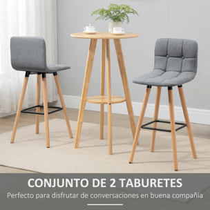 Juego de 2 Taburetes de Bar, Taburetes Altos de Cocina con Respaldo, Reposapiés, Patas de Madera, Estilo Moderno, Sillas Altas para Comedor, Salón, Bistró, Gris