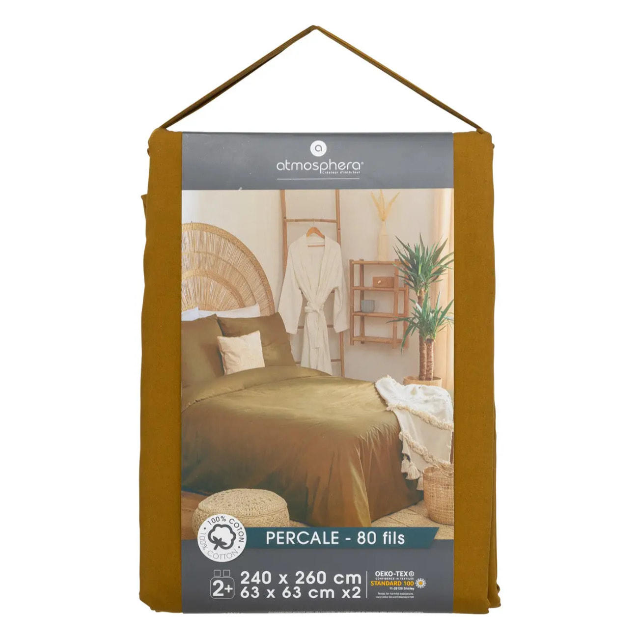 Parure de lit percale jaune moutarde 260x240cm