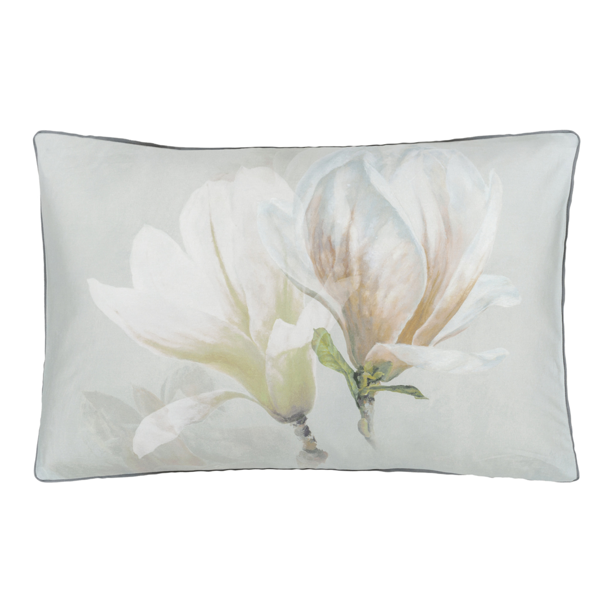 Taie d'oreiller imprimée en satin de coton, YULAN MAGNOLIA, Gris