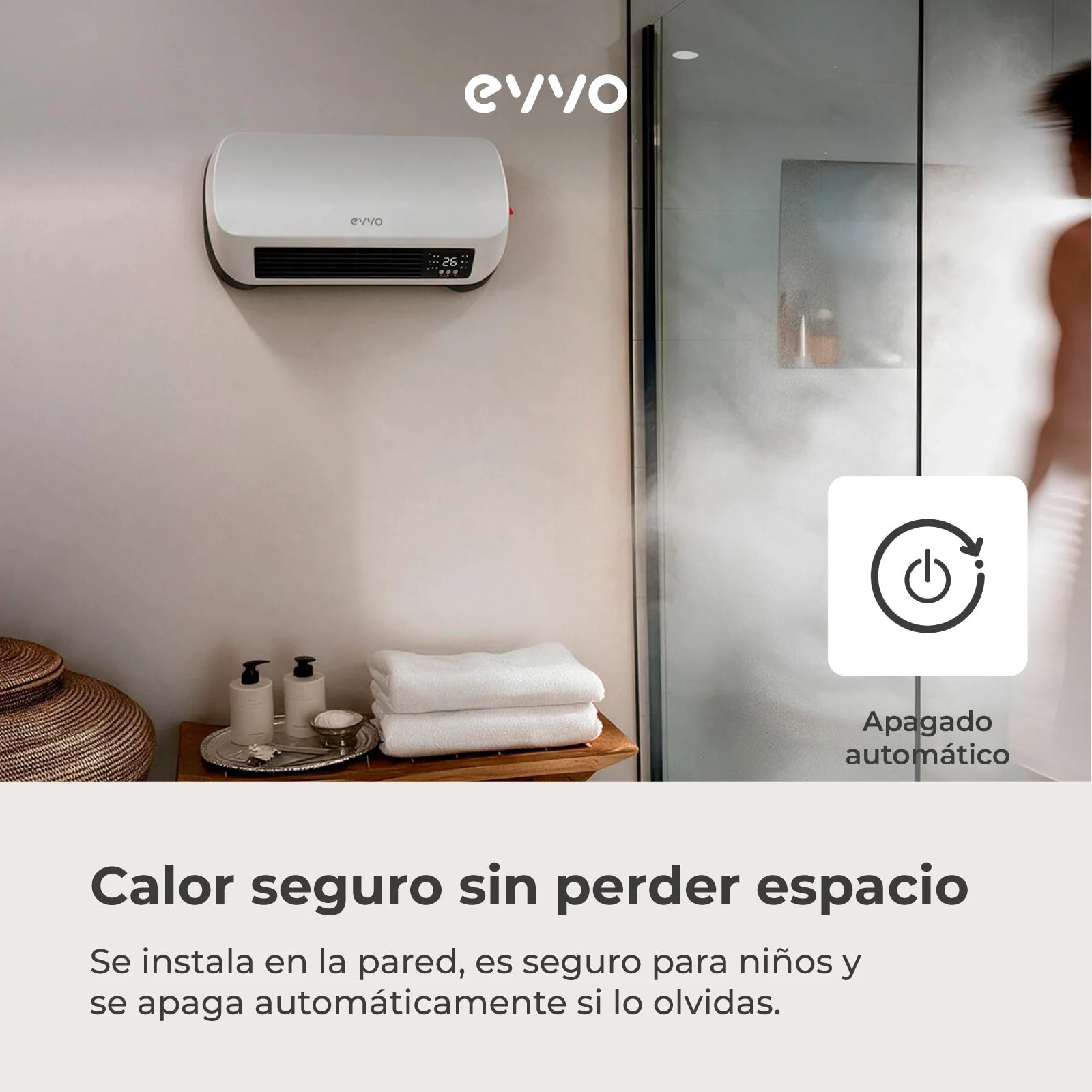 Calefactor de Pared Cerámico EVVO C200, 2000W con Pantalla Digital, Mando a Distancia y Temporizador