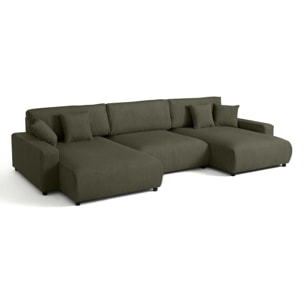 Pivoine - canapé panoramique en U - 7 places - convertible avec coffre - en velours côtelé - Vert