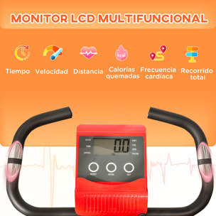 Bicicleta Estática Plegable 3 en 1 con Respaldo y 8 Niveles Resistencia Magnética, Bicicleta Estática para Casa Ajustable con Monitor LCD Volante Banda Sensor de Pulso Soporte de Teléfono Rojo