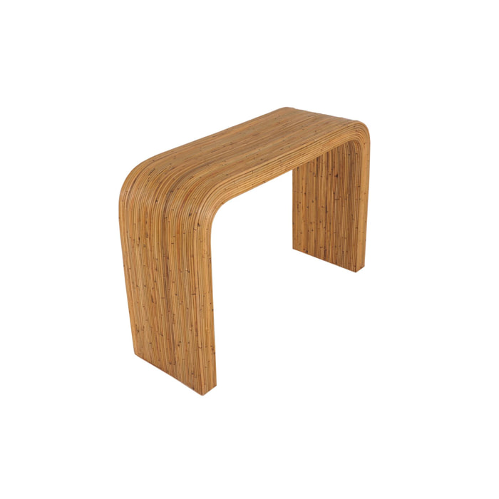 Console en rotin naturel. 110cm. bords arrondis. L 110 x P 35 x H 75cm