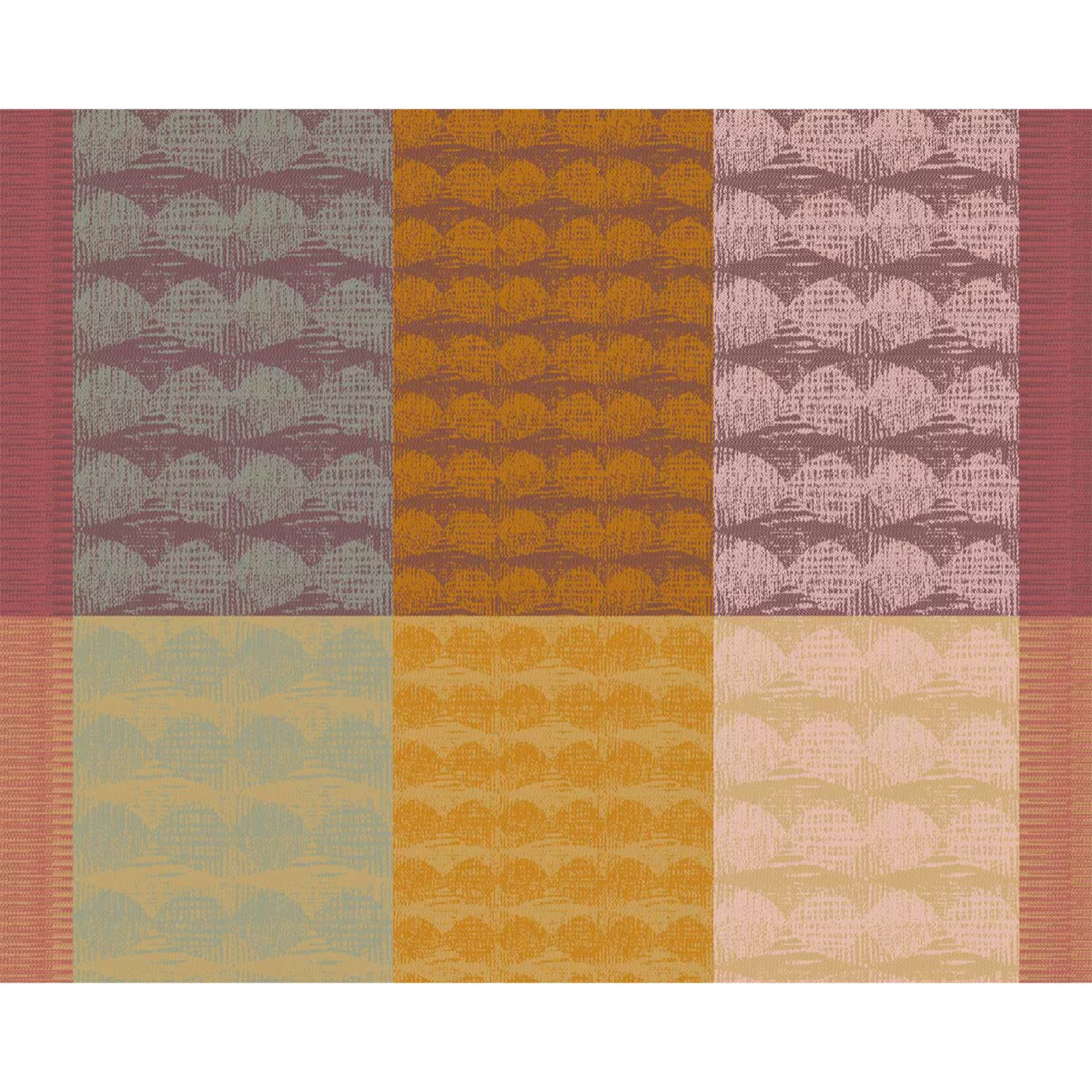 Set pur coton motif jacquard vert orange Mille halos prunus