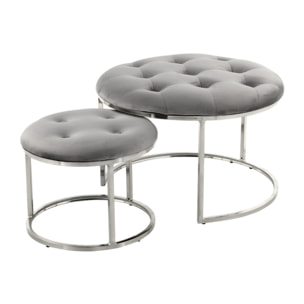 Set di 2 Pouf Becky in Velluto Grigio e Argento