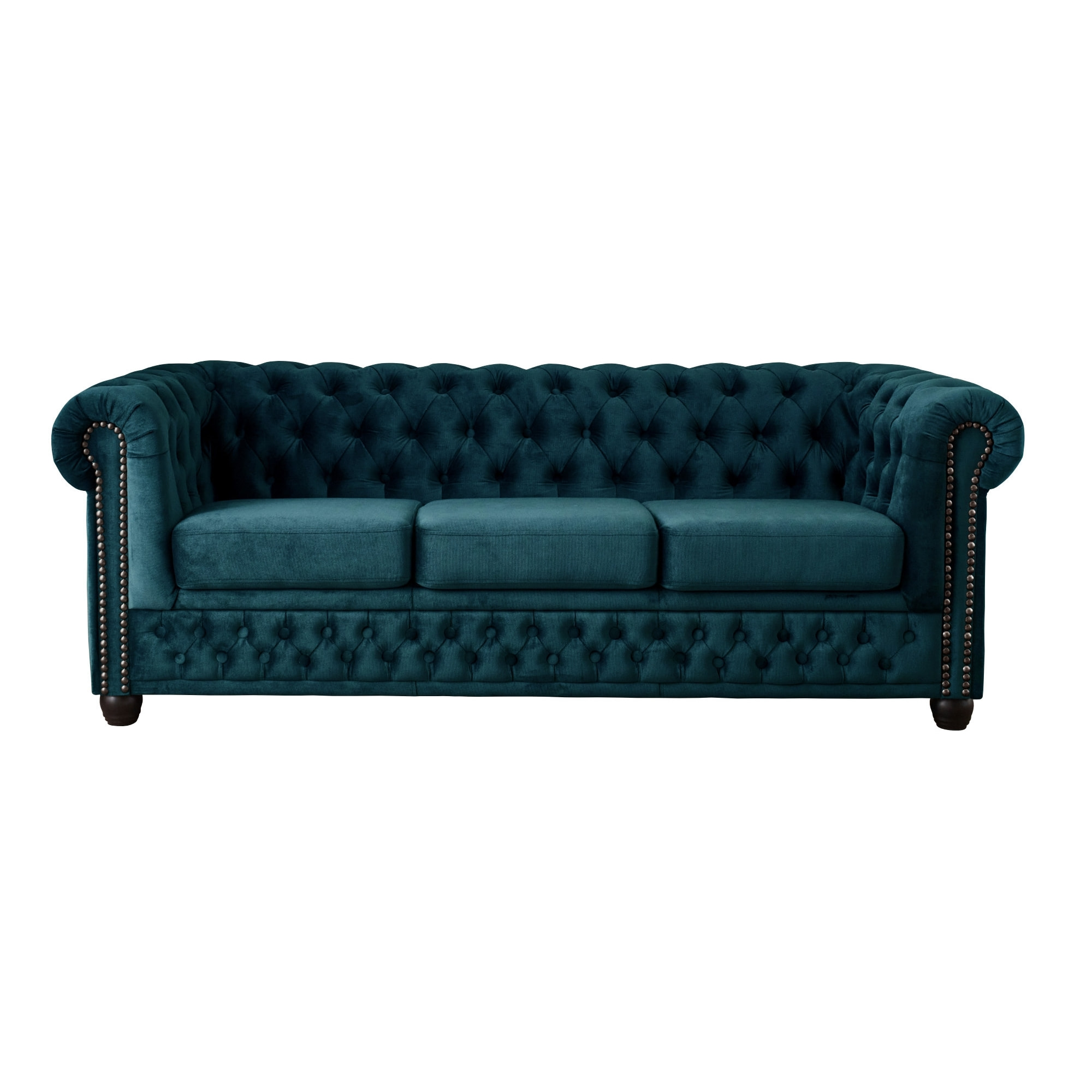 William - canapé Chesterfield - 3 places - en velours - Bleu canard