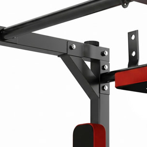 Barre de traction murale dip station 2 en 1 max. 200 Kg acier rouge noir