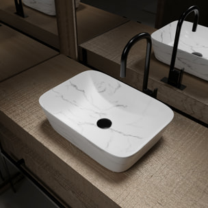 Vasque à poser Rectangle en Céramique Blanche Mat Effet Marbre - 45,5x32,5x13 cm - WHITE MARBLE