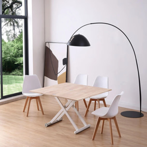 Mesa de centro elevable y extensible en blanco y roble 57-114x49-76 cm Katia Roble - Blanco