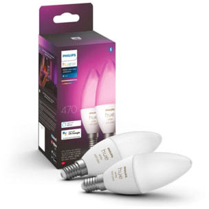 Ampoule LED connectée PHILIPS HUE E14 White&Color Ambiance Flamme pack 2