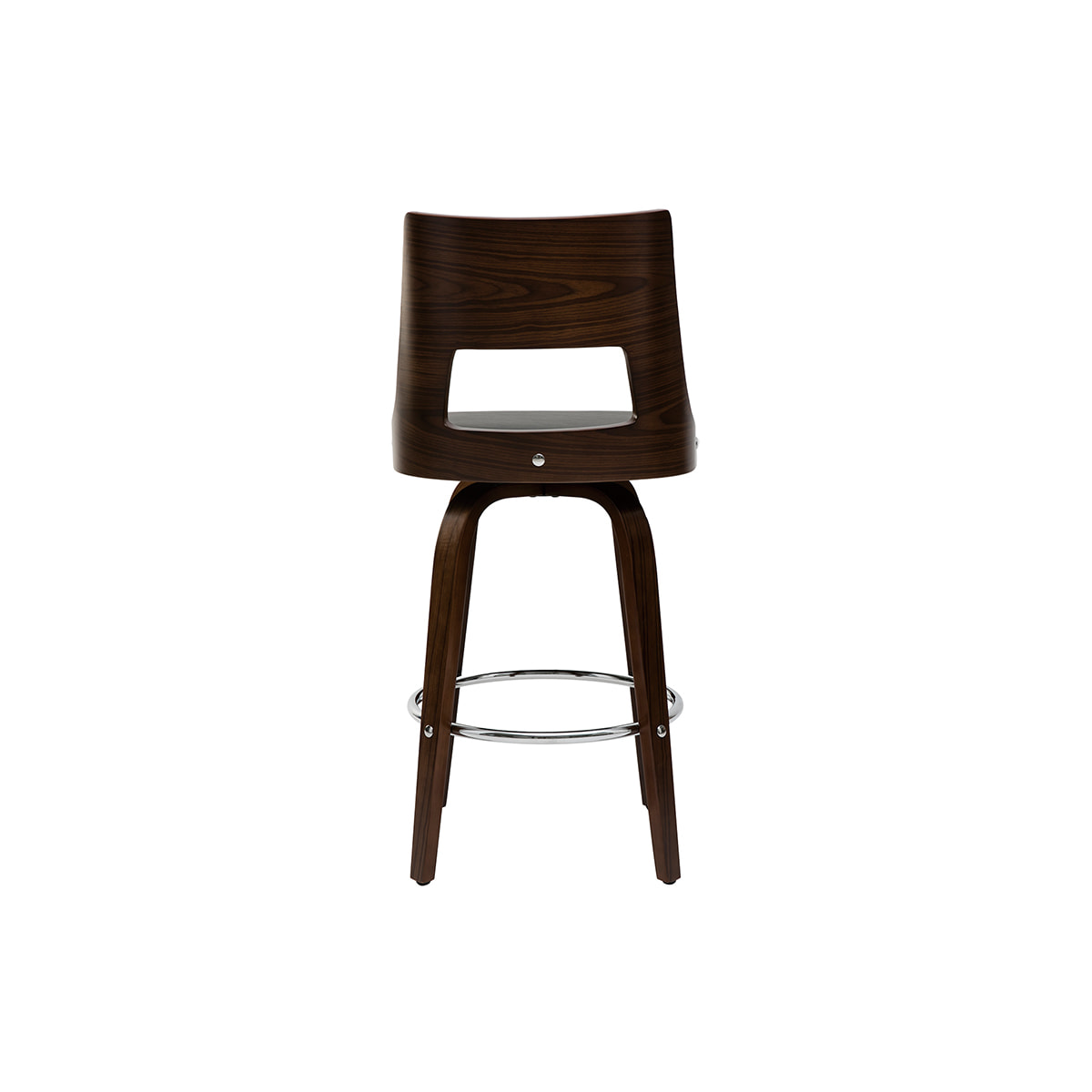 Tabouret de bar vintage pivotant noir et bois foncé GARBO