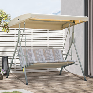 Balancelle de Jardin 3 Places Grand Confort Toit Inclinaison réglable épais Coussins Amovibles Polyester Acier époxy marron clair