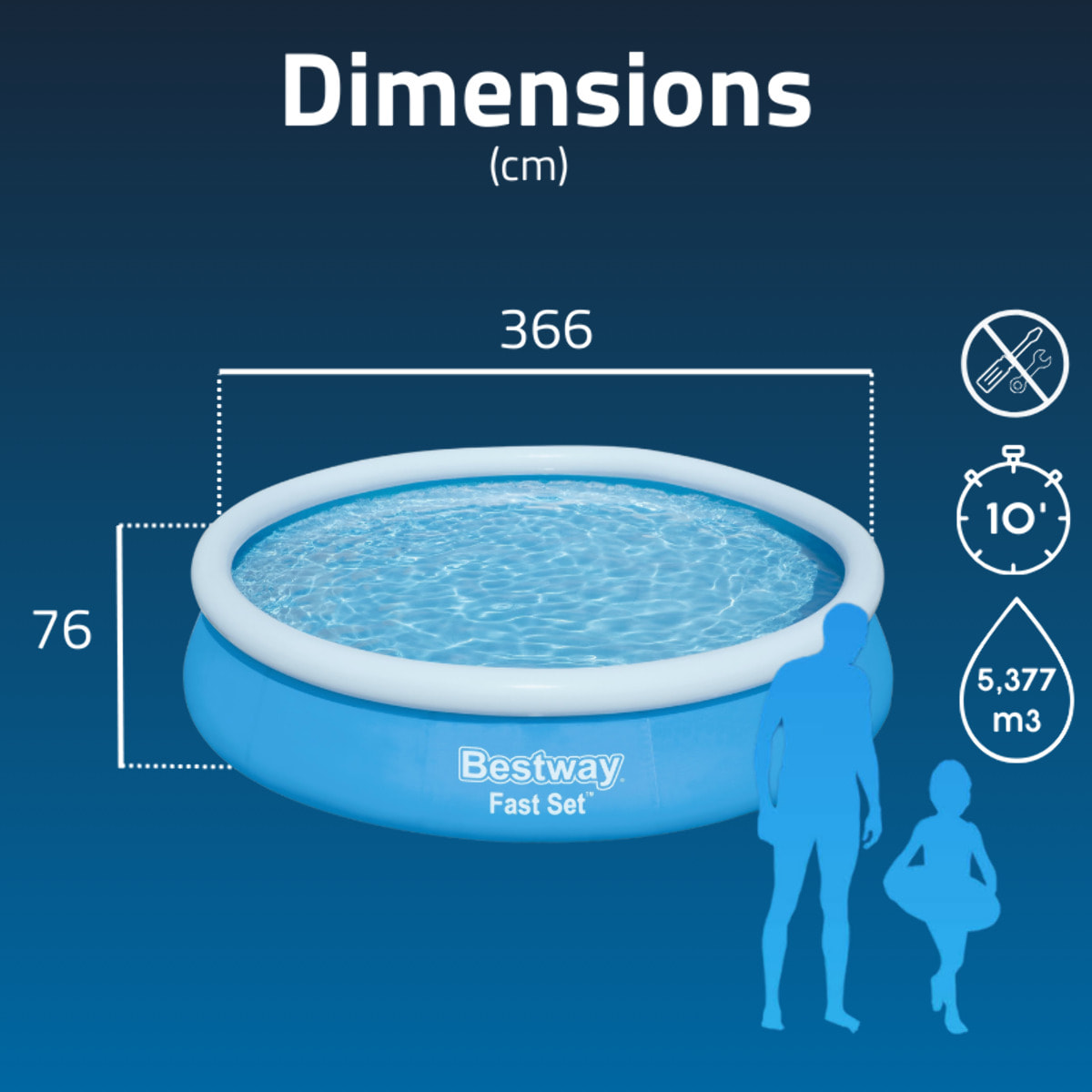 Bestway Piscine autoportante Ronde Fast Set 366 x 76 cm - Filtration incluse
