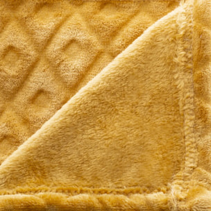 Plaid "Losange" flanelle jaune moutarde 125x150cm
