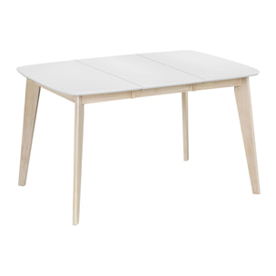 Table à manger extensible scandinave carrée blanche et bois L90-130 cm LEENA