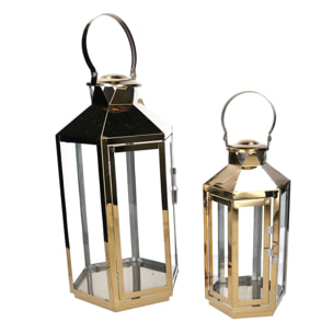 Set di 2 lanterne in metallo oro