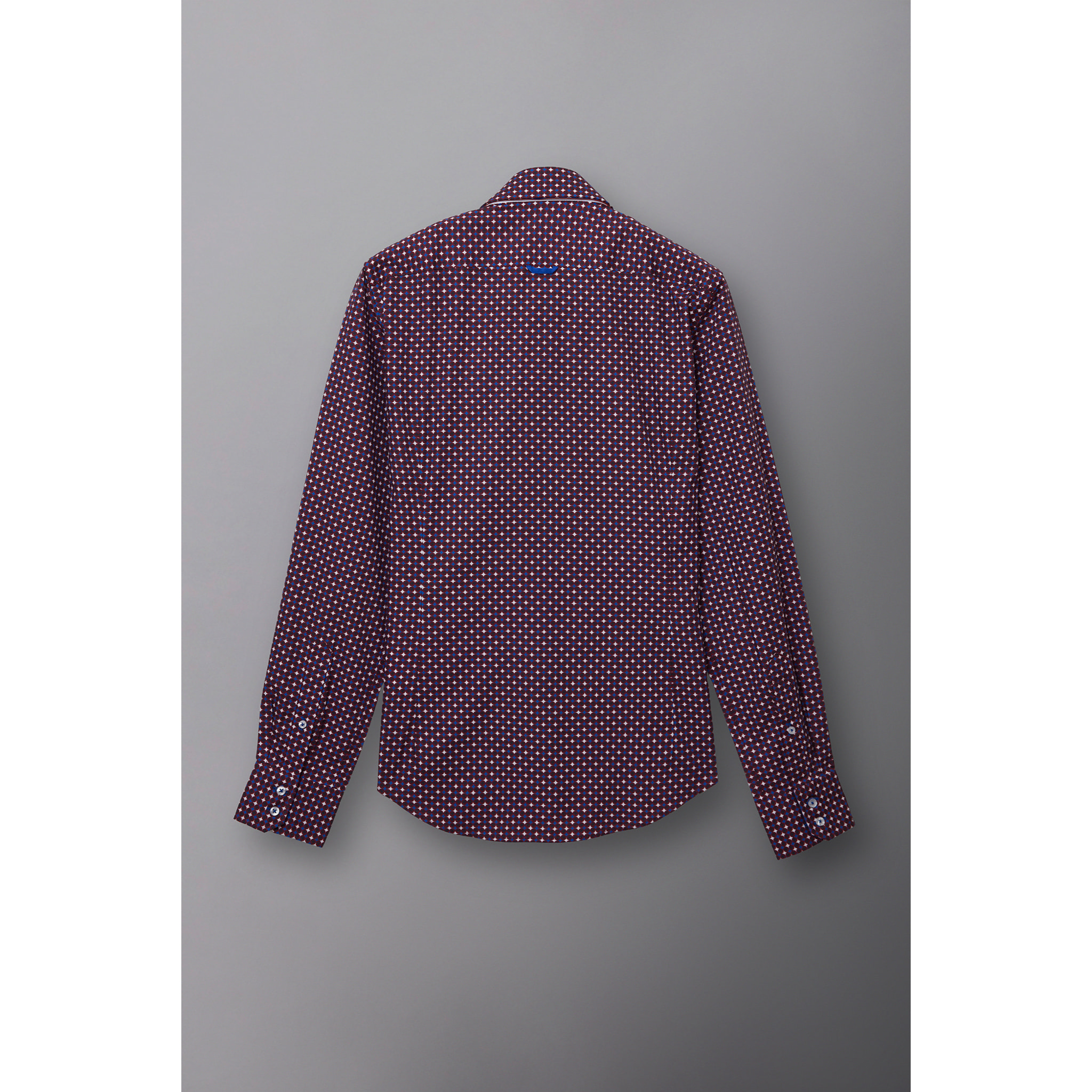 Camicia Uomo 2 Bottoni Button Down 7bottoni Doppio Coll Popeline Stampato Rosso Bordeaux/Bianco