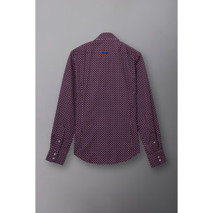 Camicia Uomo 2 Bottoni Button Down 7bottoni Doppio Coll Popeline Stampato Rosso Bordeaux/Bianco