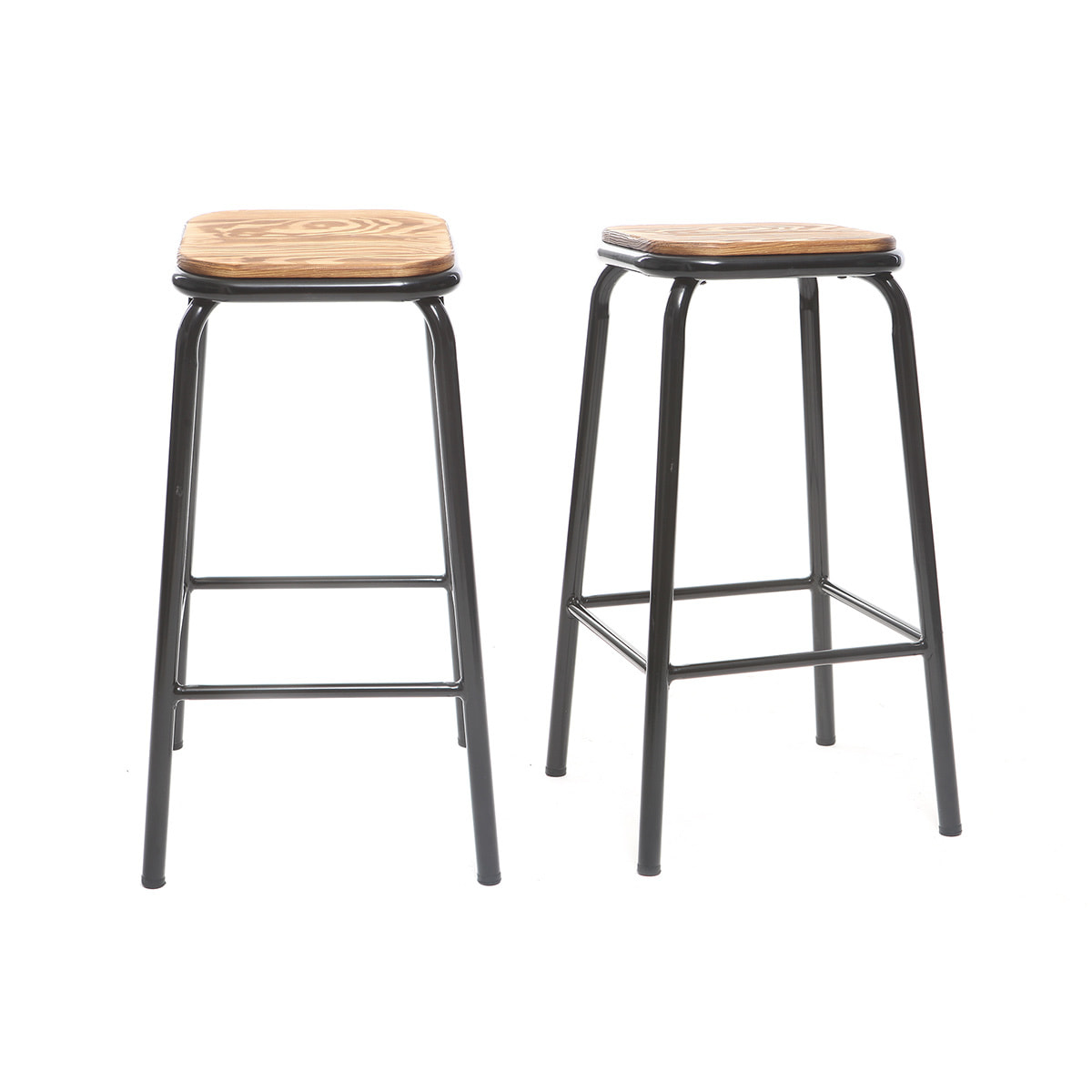 Tabourets de bar empilables noir et bois foncé H65 cm (lot de 2) MEMPHIS