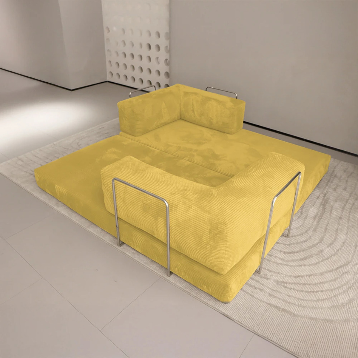 TRENDY - Canapé compressé 5 places angle modulable en velours côtelé jaune