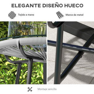 Mesa de Jardín de Ratán Sintético Mesa de Centro Redonda para Exteriores con Tablero de Vidrio Templado y Patas de Metal para Patio Balcón Ø50x50 cm Gris
