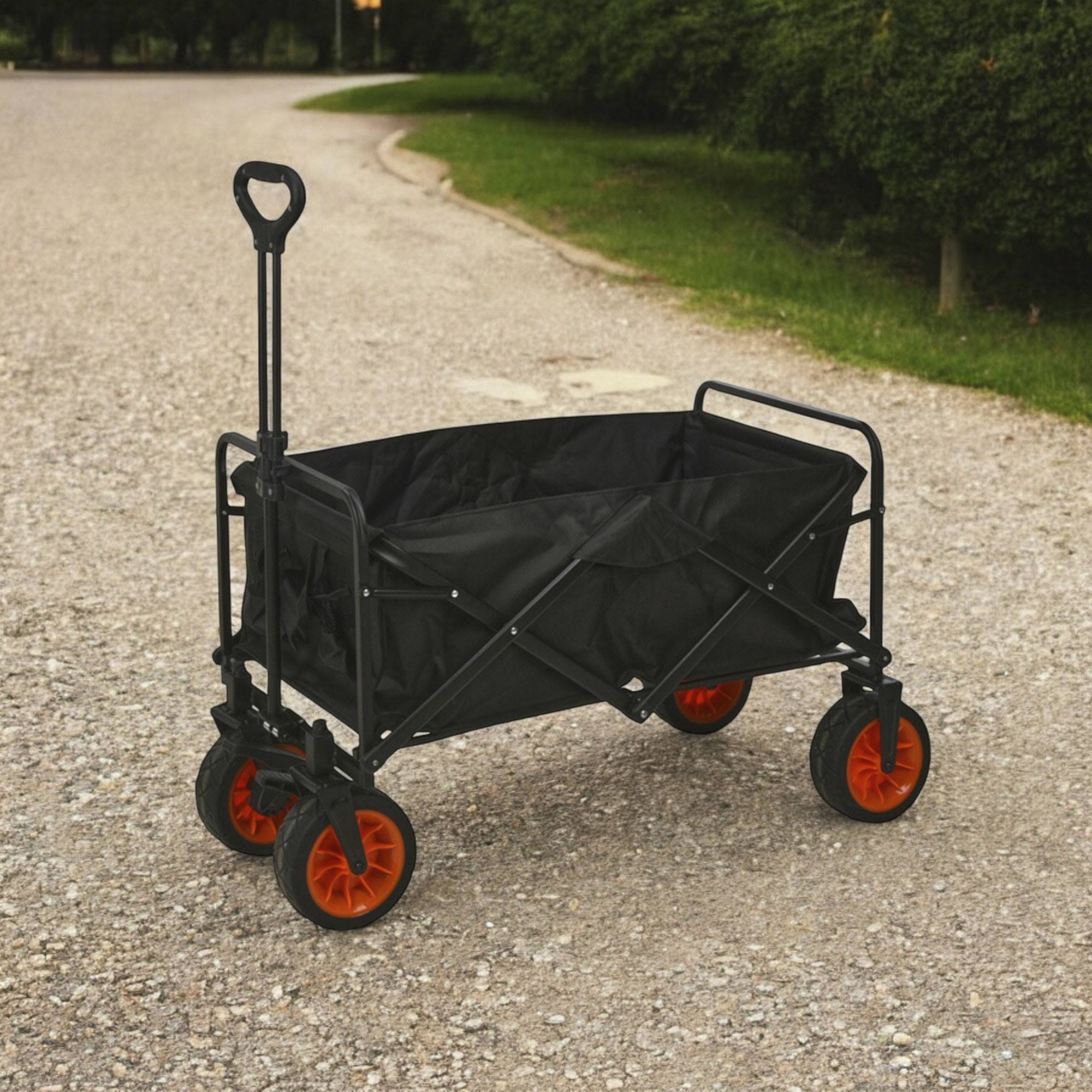 Well Home Carro de Playa Plegable de Acero y Poliéster, Resistente y Espacioso 87x54x59cm