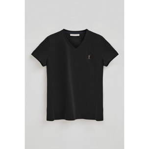 Camiseta negra con cuello de pico y logo Rigby Go Gold