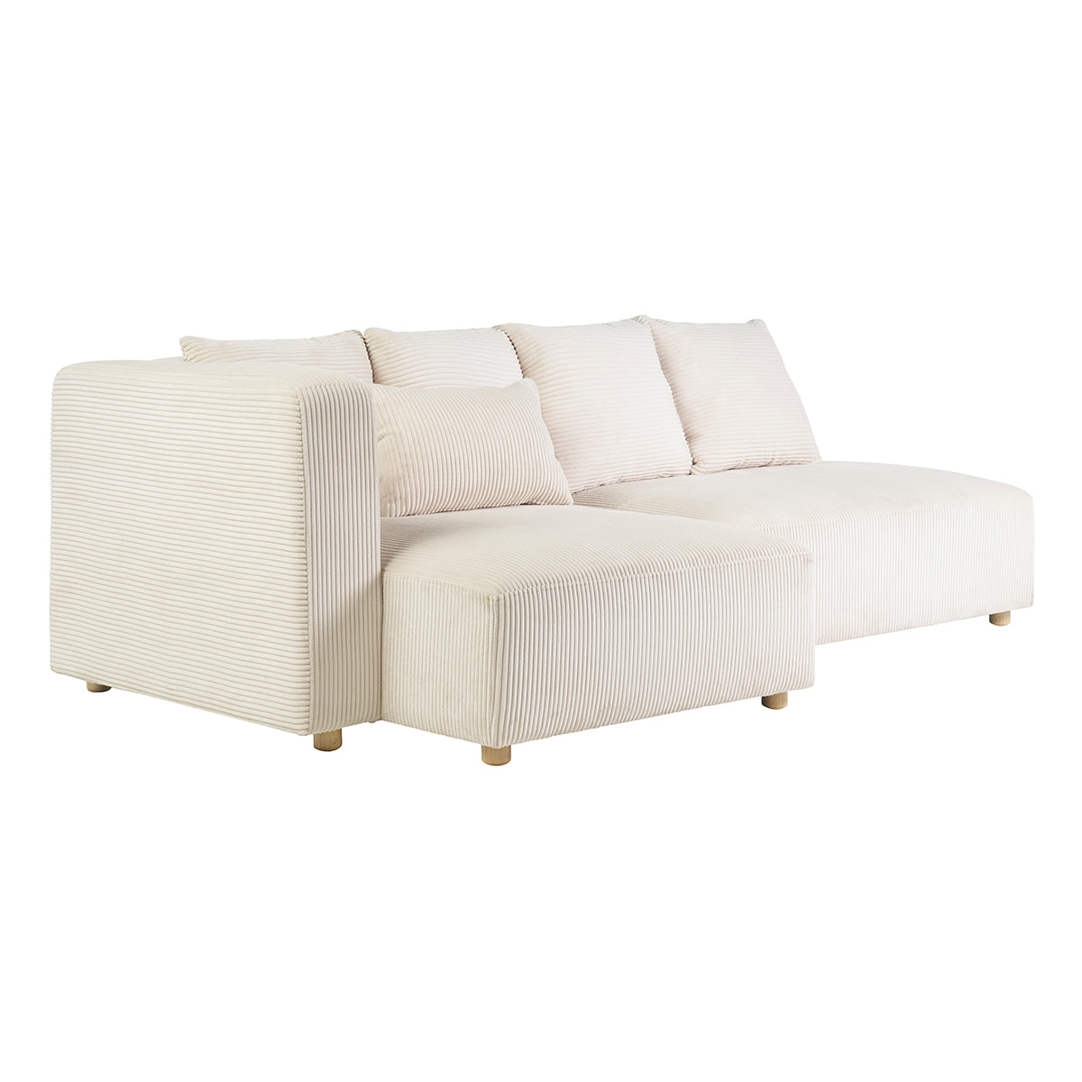 Canapé d'angle gauche 3 places en tissu velours côtelé beige et bois clair HARLEM
