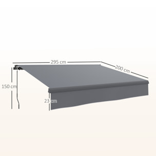 Toldo Manual Retráctil 3x2 m Toldo Exterior Terraza Enrollable Ajustable con Manivela Protección UV50+ Estructura de Aluminio y Metal para Balcón Jardín Gris