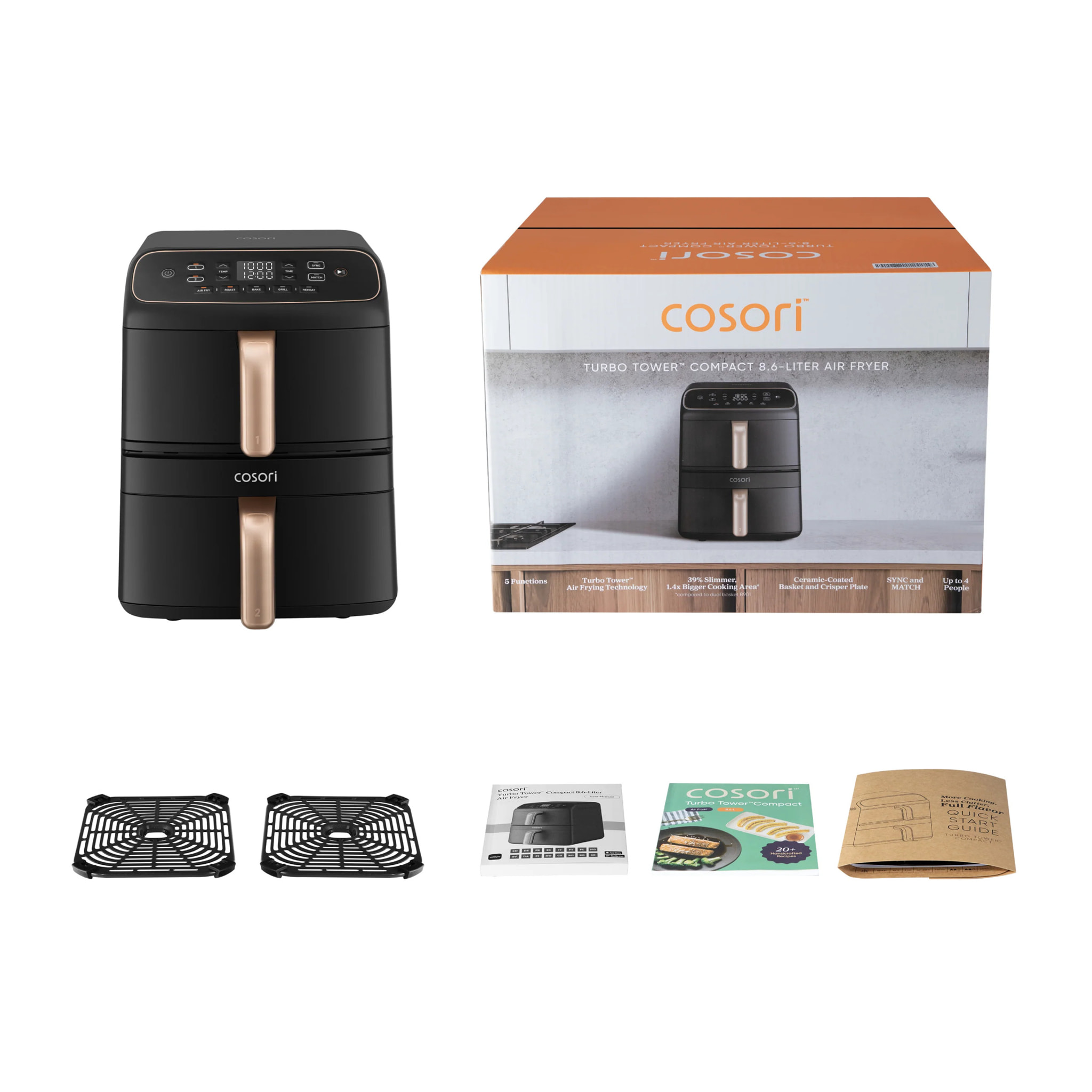 Freidora de aire COSORI Turbo Tower Compact 8,6 L con calentamiento superior y revestimiento 100% cerámico libre de PFAS