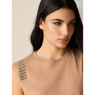 Oltre - T-shirt in cotone con castoni - Beige