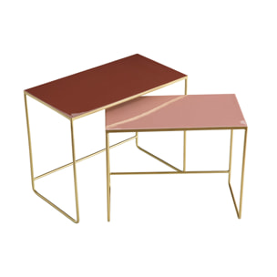 Tables basses gigognes rectangulaires design terracotta, rose et métal doré (lot de 2) WESS