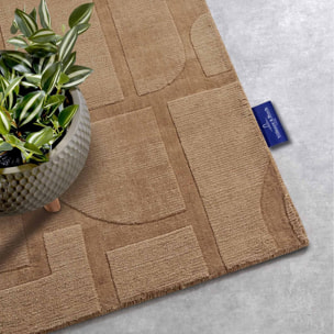 Tapis salon motif géométrique, laine tissée main, ziya authentique
