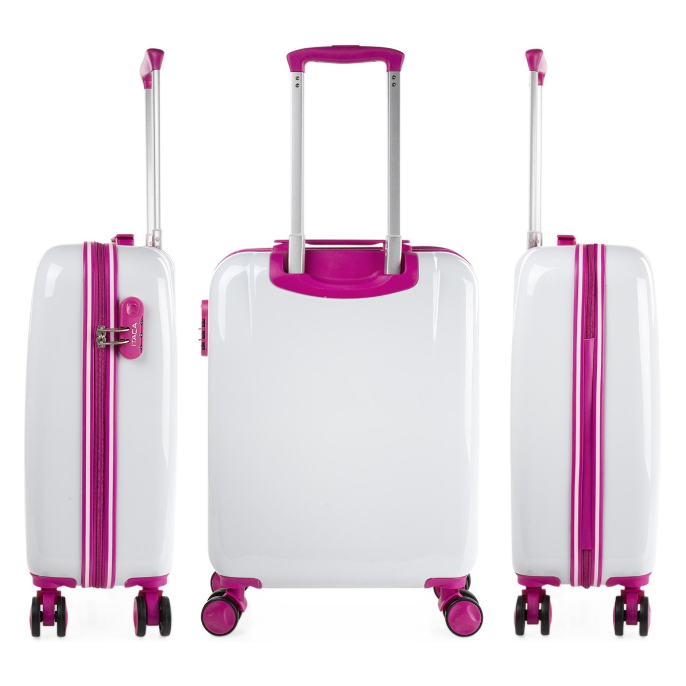 Juego De Maletas Pc Itaca Base Blanco/Fucsia Blanco Dots