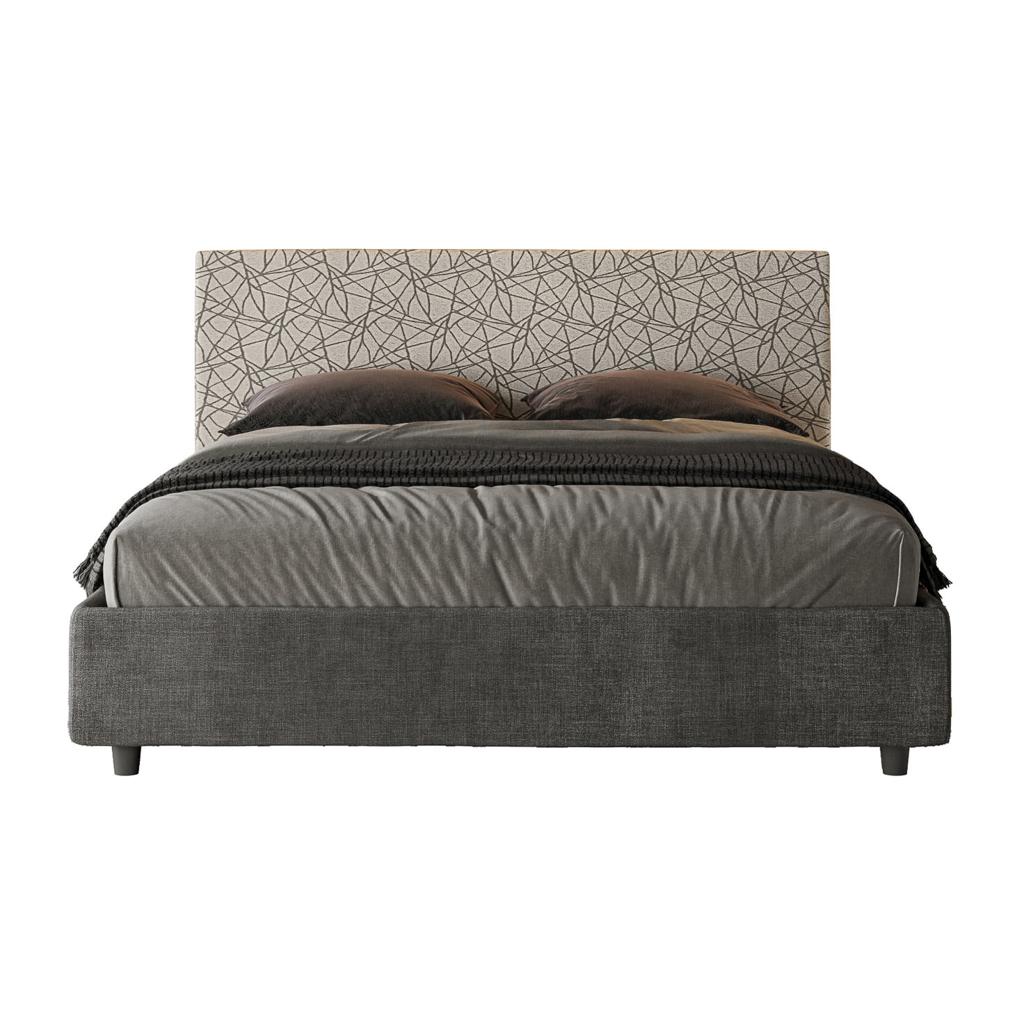 Letto matrimoniale senza rete imbottito 160x210 tessuto Era 02 grigio Arla