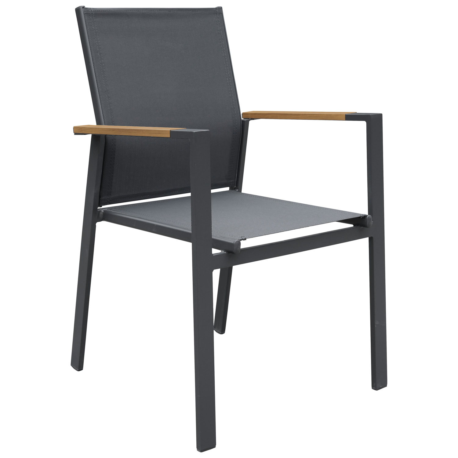 Salon de jardin PALERMO extensible en textilène gris 8 places - aluminium anthracite et effet bois