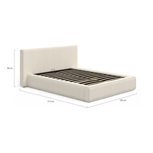 Lit coffre Joyce en velours côtelé beige avec sommier et tête de lit 140x190cm