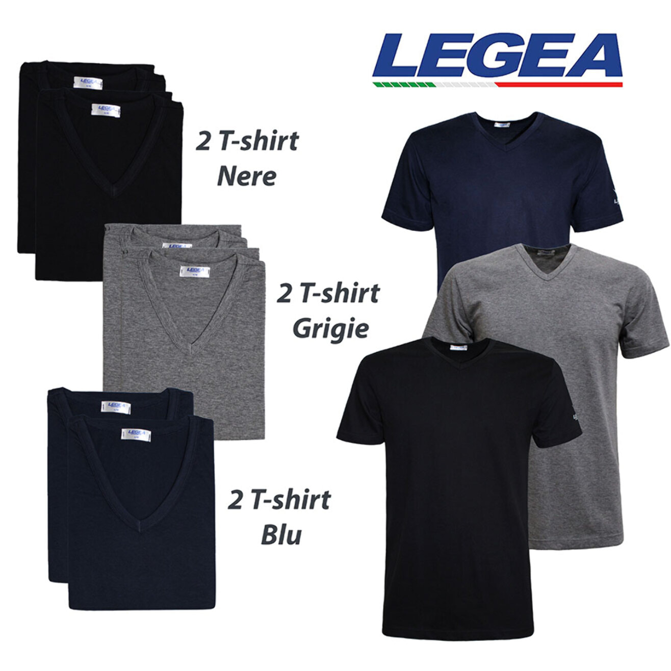 6 T-Shirt Uomo LEGEA Art. 830 Scollo V Assortito