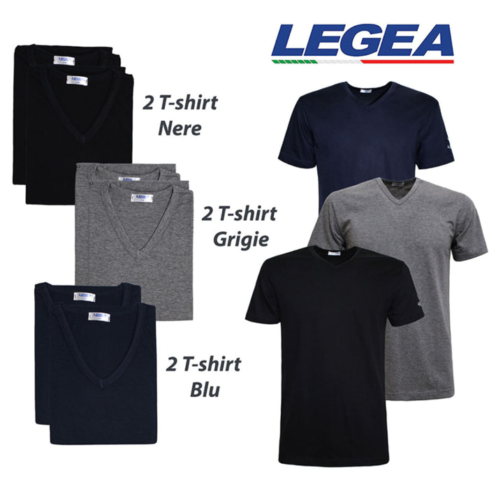 6 T-Shirt Uomo LEGEA Art. 830 Scollo V Assortito