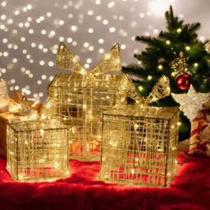 juego de 3 cajas de regalo luminosas con 90 micro leds blancas cálidas