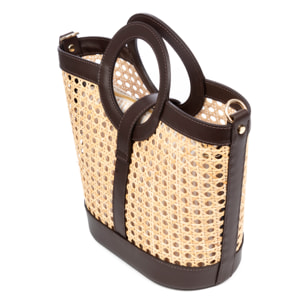Barbarano borsa tote donna. Pelle autentica combinata con canapa.