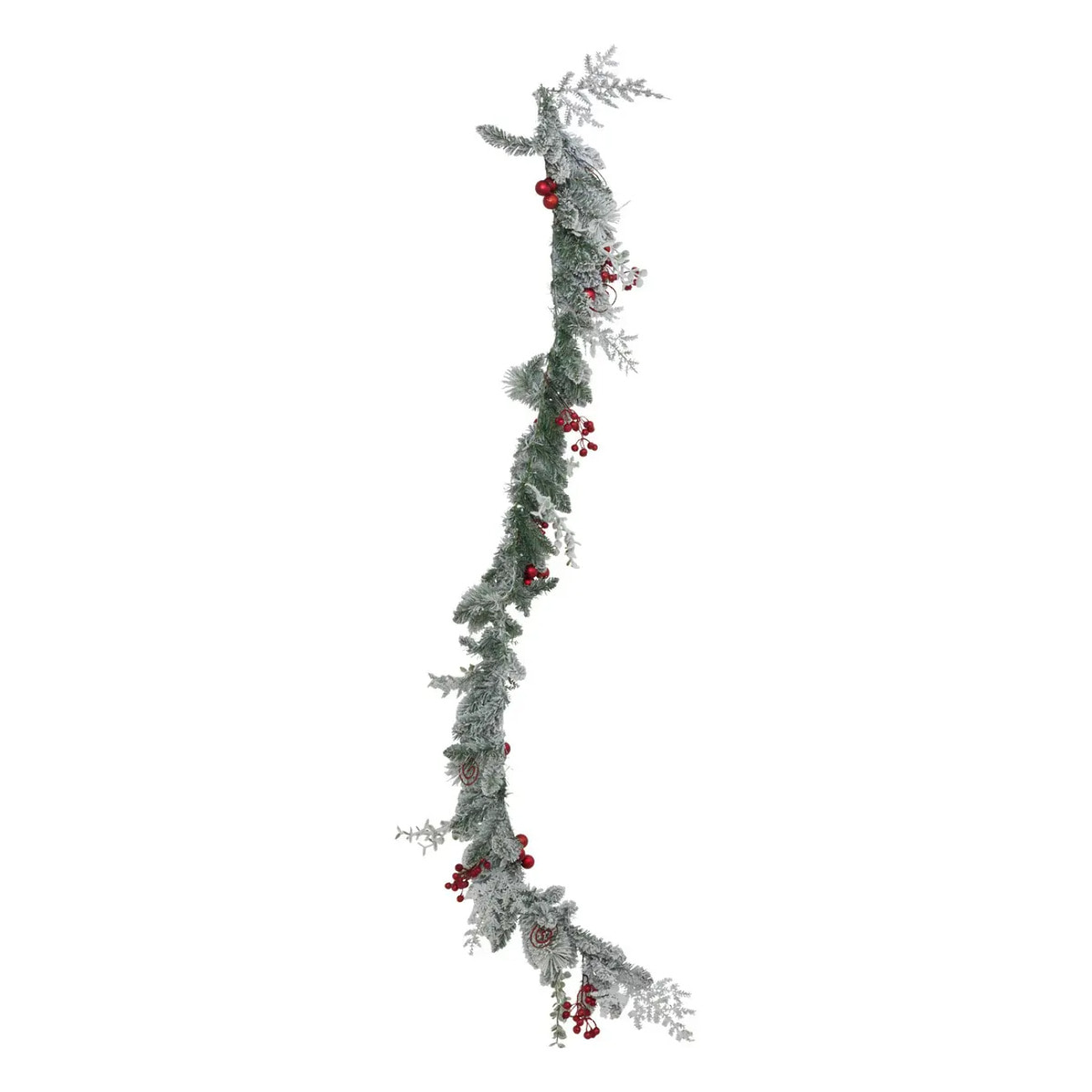 Guirlande floquée baies rouges l.1,8m blanc