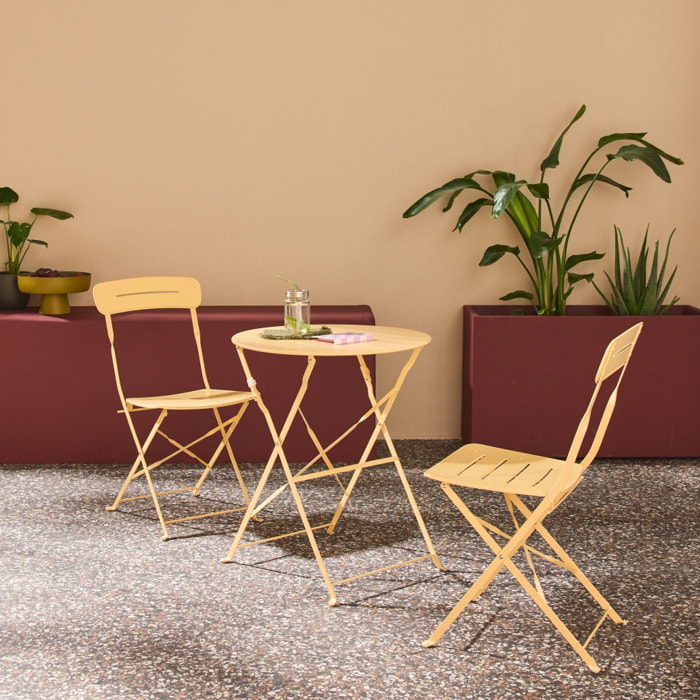 Table de jardin bistrot pliante ronde acier + 2 assises BALCONEA