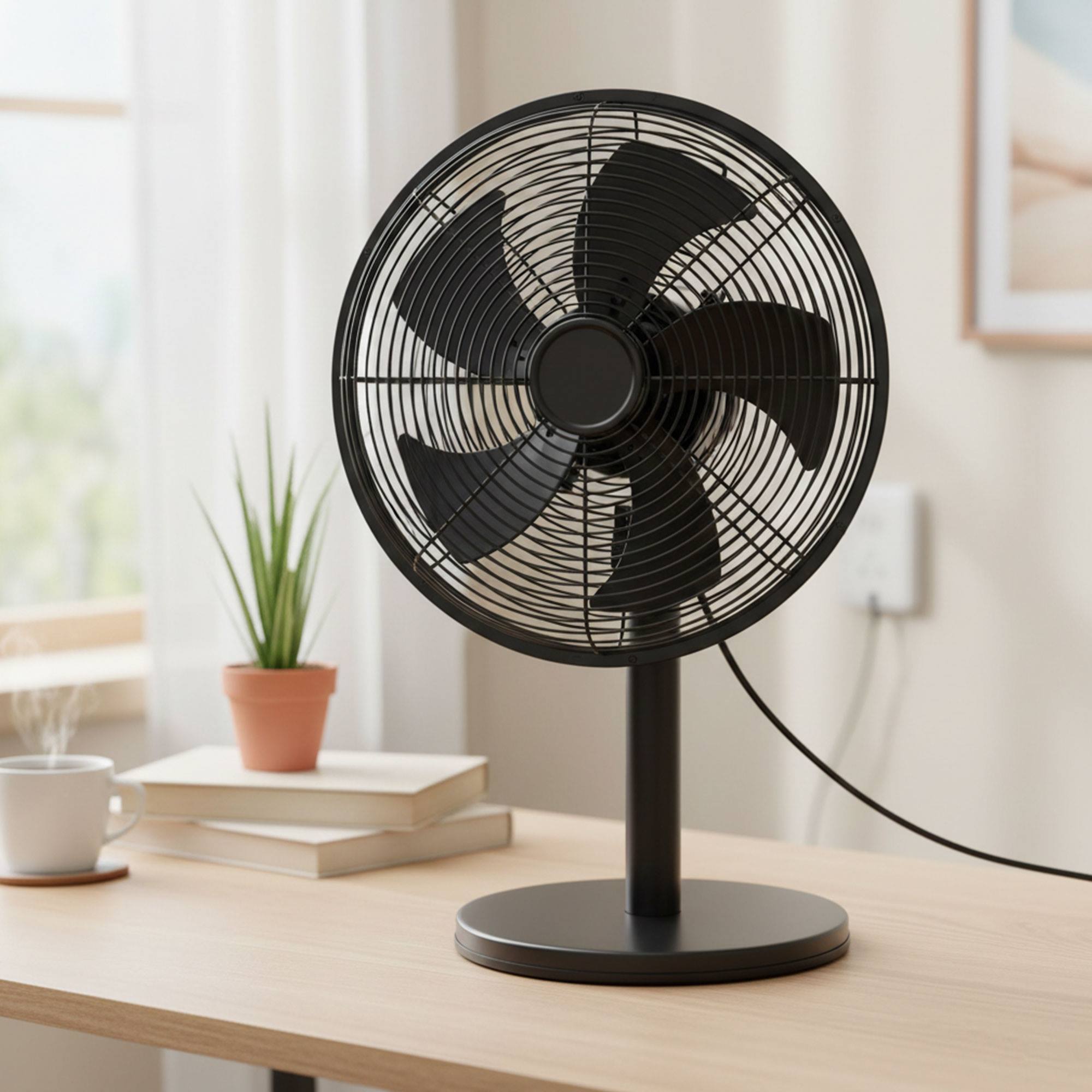 Well Home Ventilador de pie, Ø35cm, 35W, 3 velocidades, oscilación horizontal, 220-240V 50Hz, negro mate