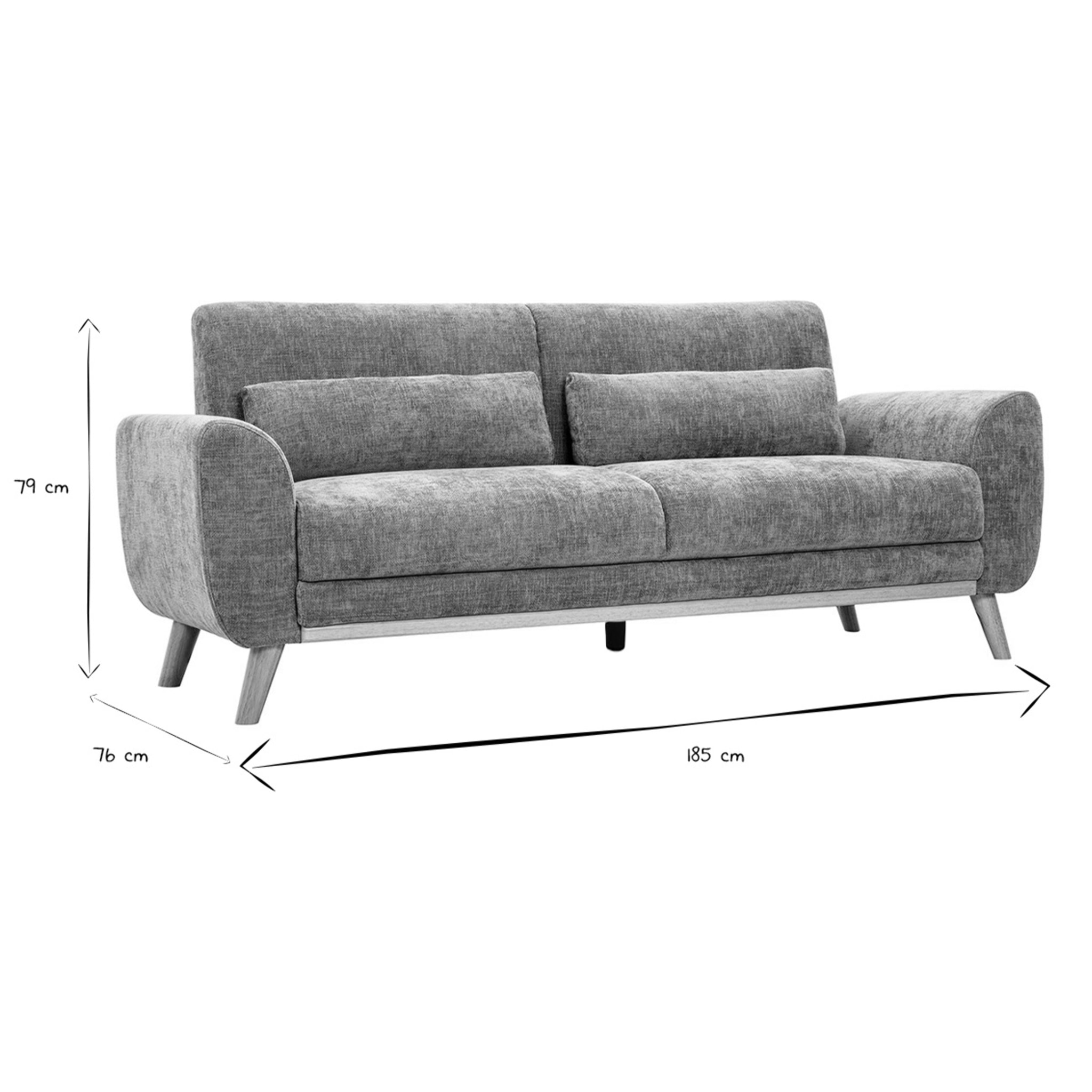 Canapé scandinave 3 places en tissu effet velours texturé taupe et bois clair EKTOR