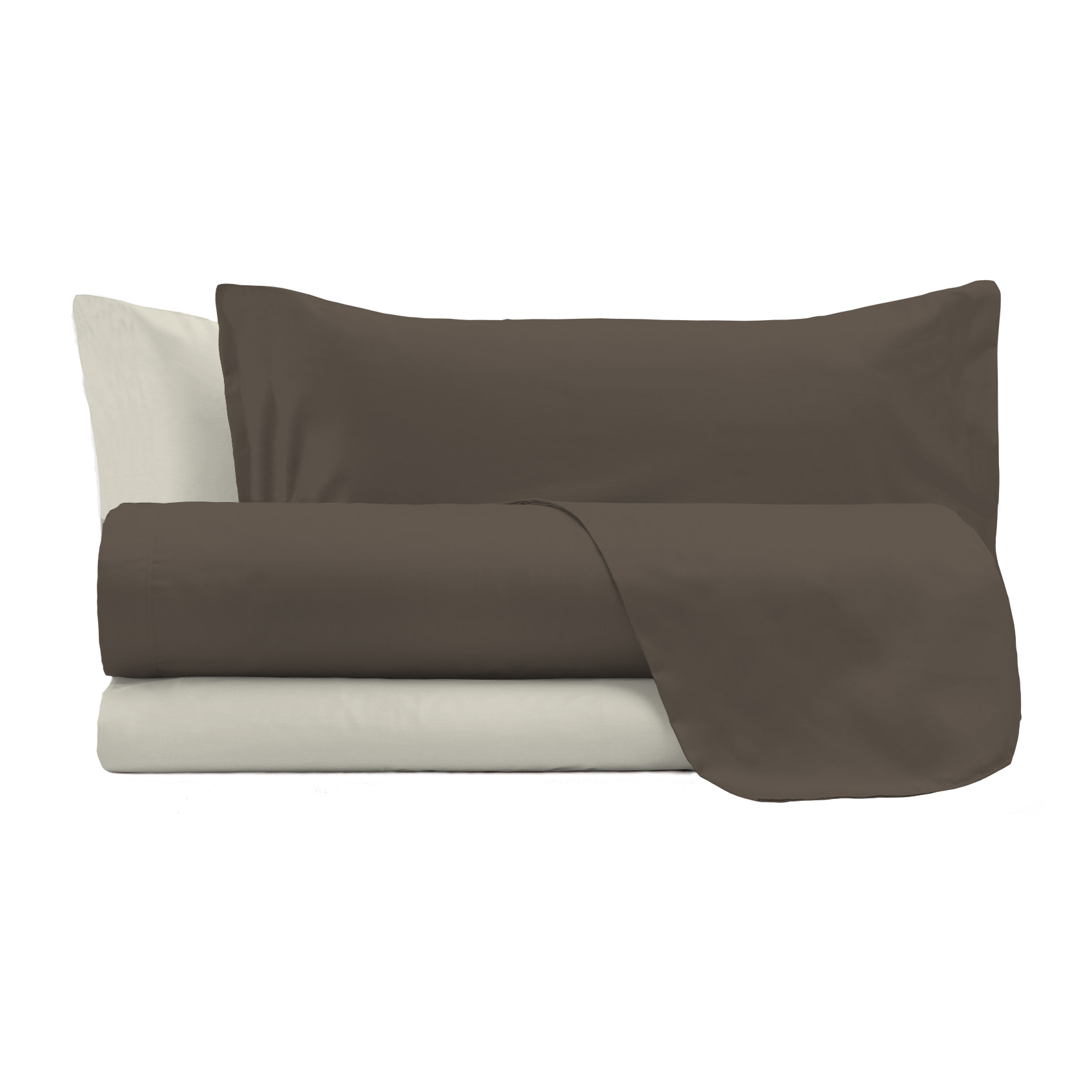 COMPLETO LETTO NATURAL COLOR, 100% Cotone, Made in Italy - MARRONE/PANNA