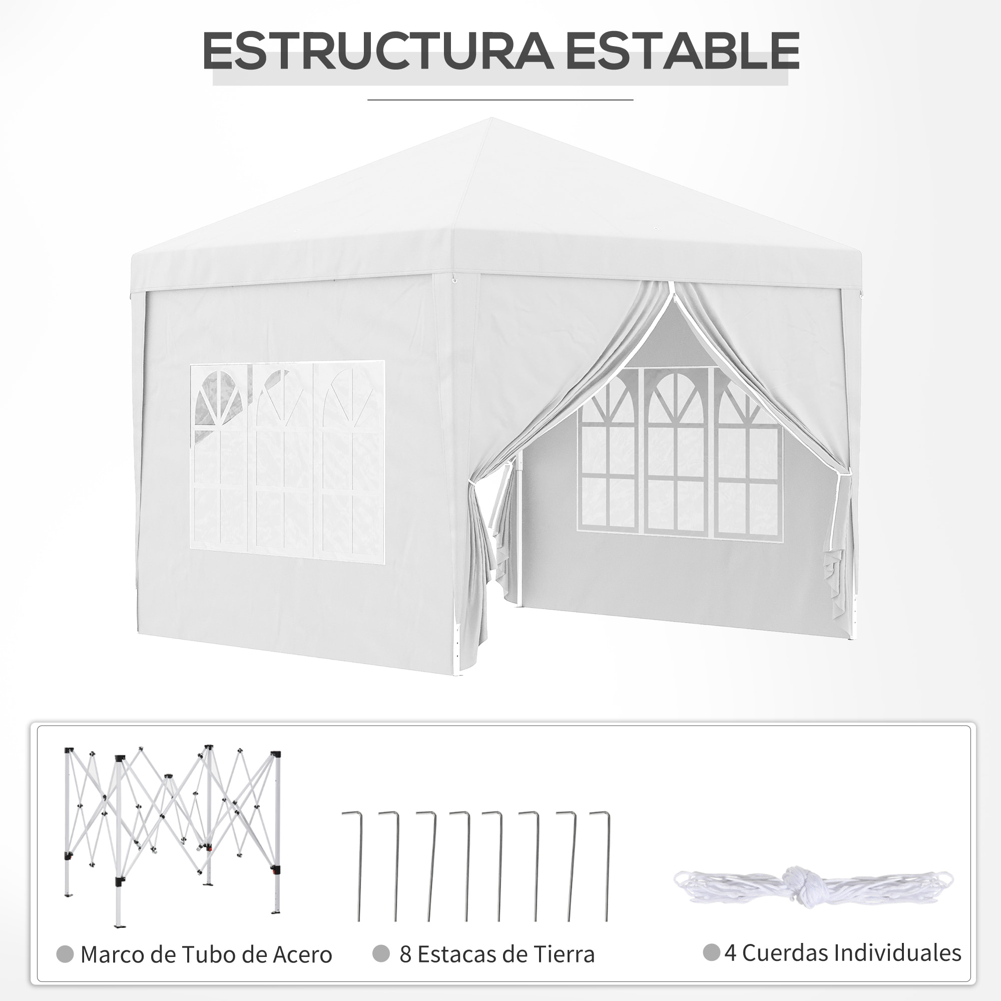 Carpa Plegable con 4 Paredes Desmontables 3x3 m Cenador de Jardín Gazebo Impermeable Protección UV y Bolsa de Transporte Pabellón para Recepción Eventos Camping Cerveza Blanco