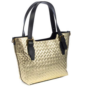 Arezzo borsa tote donna. Vera pelle camoscio con stampa intrecciata e lacca lucida.