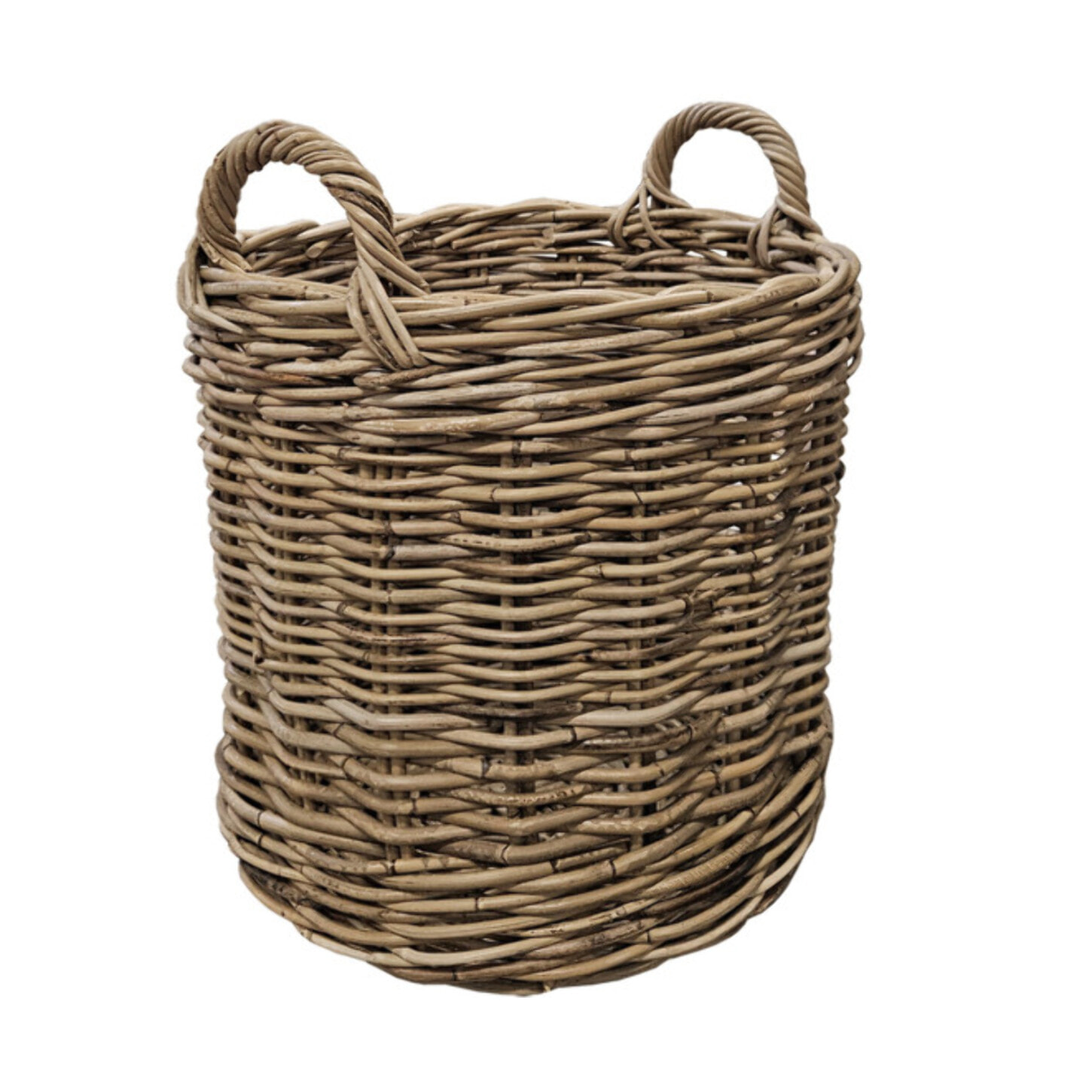 Panier rond H. 43 cm en kubu naturel tressé avec anses - ENRICO