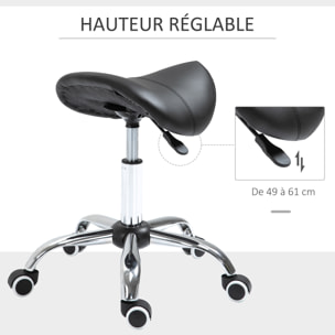 Tabouret de massage tabouret selle ergonomique pivotant 360° hauteur réglable revêtement synthétique noir chromé